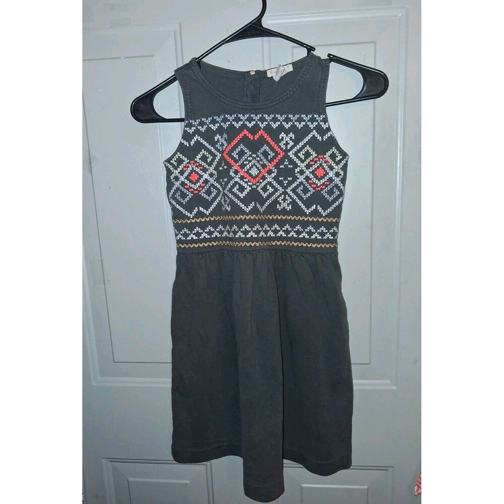 Crewcuts J.Crew Girls Gray Sleeveless Dress Crochet Stitch Detail 100% Cotton Sz